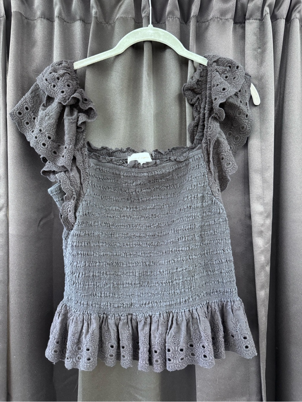 House of Harlow 1960 Black Smocked Eyelet Ruffle Camisole